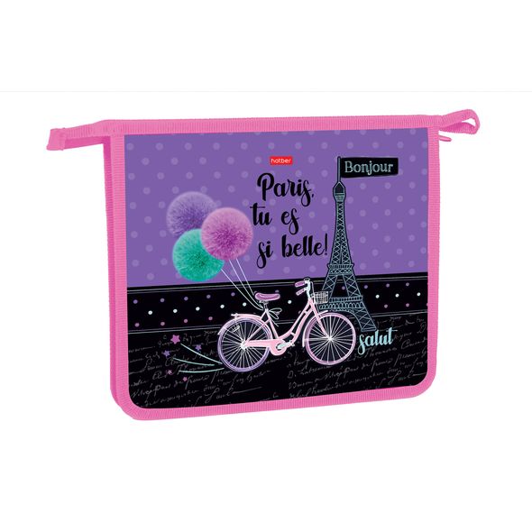 Папка для тетрадей Пластиковая А5ф Hatber 2 отделения на молнии -Bonjour Paris- , 